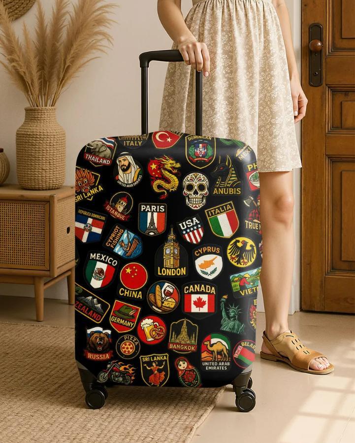 Unisex nan hard shell suitcase cover with stretch travel motif print, zipper opening and scratch-resistant protection Kalsten