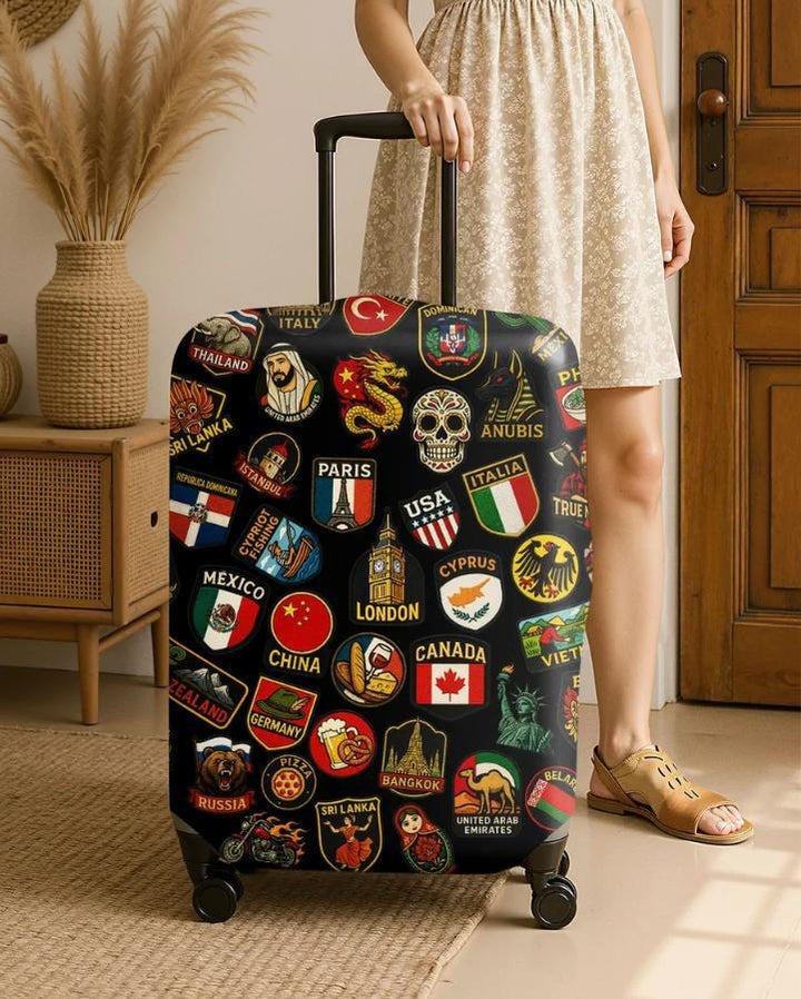 Unisex nan hard shell suitcase cover with stretch travel motif print, zipper opening and scratch-resistant protection Kalsten