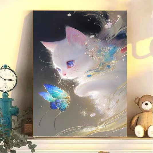 Enchanting Cat and Butterfly Art Print Kalsten