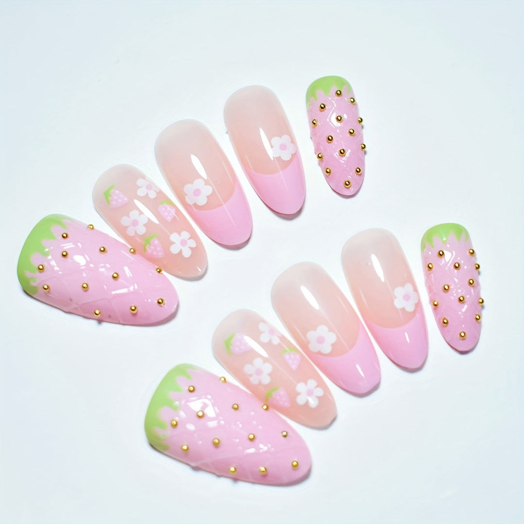 Creative Strawberry-Themed Press-On Nail Art Set Kalsten