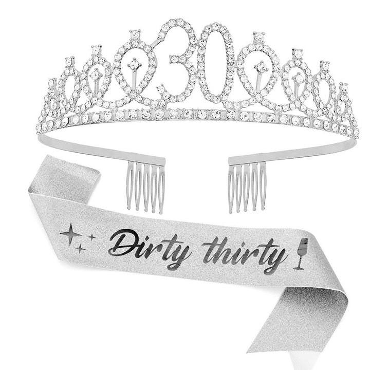 Girl Glittering Birthday Crown and Sash Set Kalsten