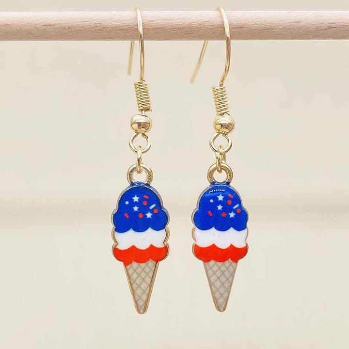 Women's filigree drop earrings with enameled flag pendants and metal hook closure Kalsten