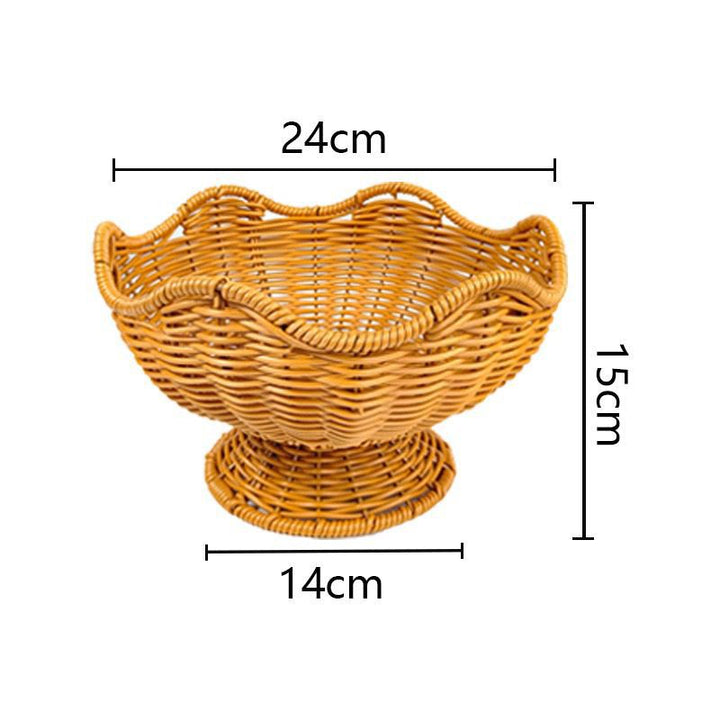 Unisex Rattan Fruit Bowl with Elegant Wave Lines Kalsten