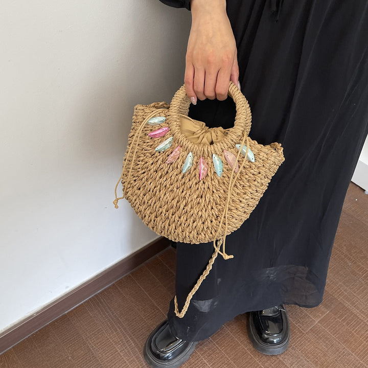 Fashionable straw bag with pearl embellishments Kalsten