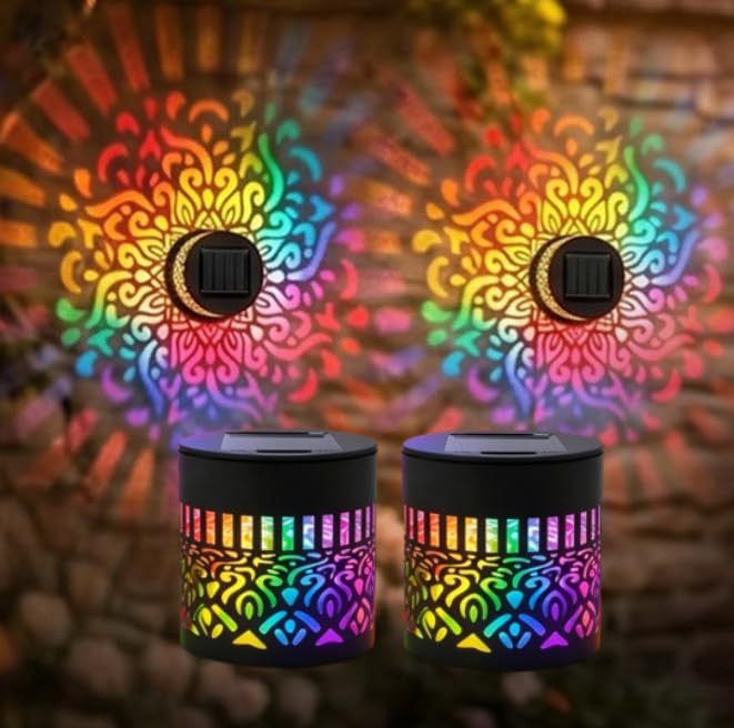 Outdoor Mandala Solar Projection Wall Lights With Patterned Metal Casing And Automatic Dusk-To-Dawn Sensor Kalsten