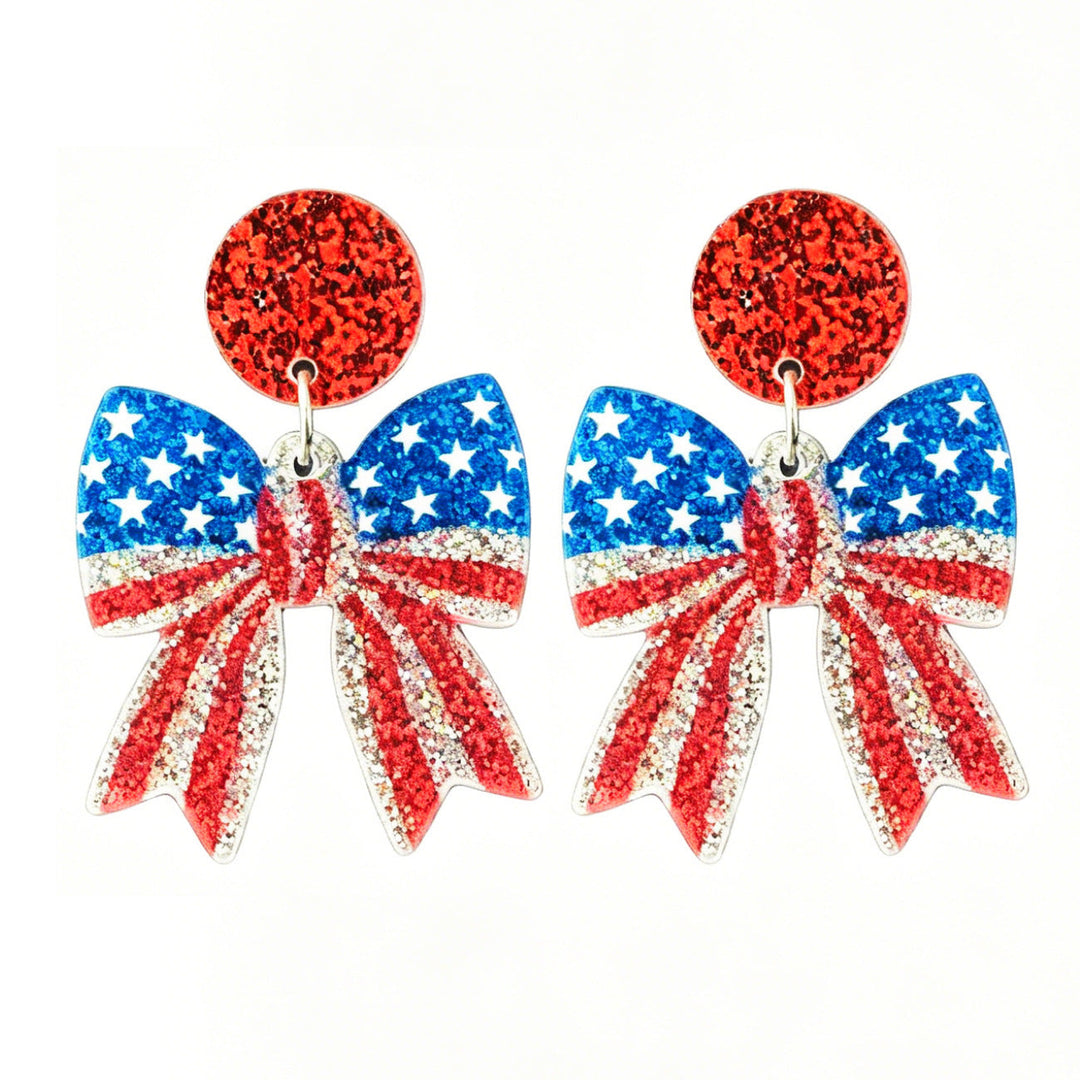 Ladies nan Statement bow earrings made of acrylic with glittering star stripe design and round studs Kalsten