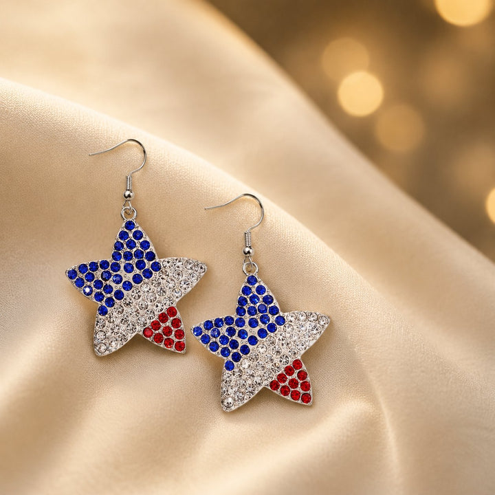 Women's Statement Earrings made of enamel with star and stripe motif and crystal embellishment Kalsten