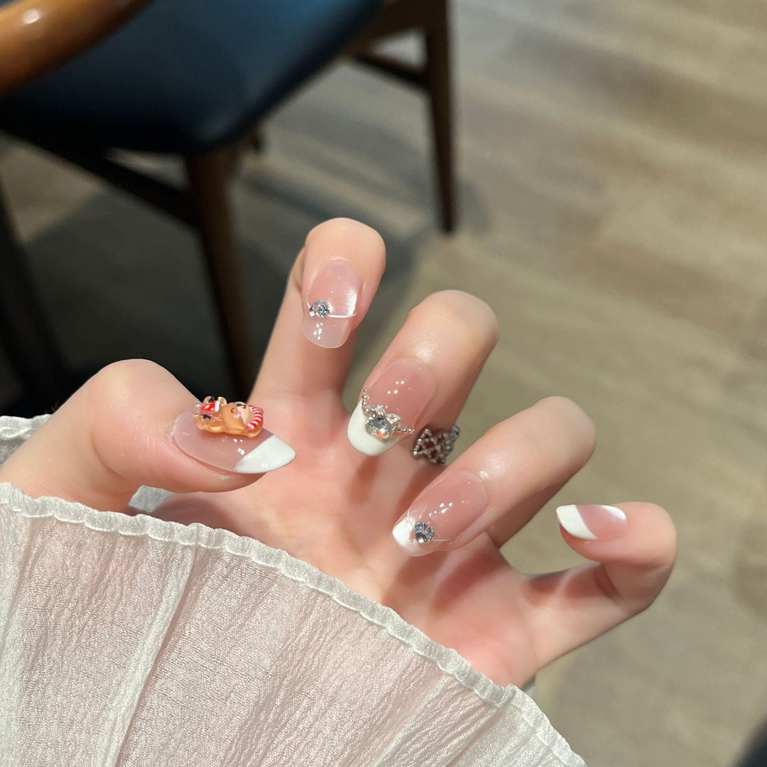 Artistic Gem-Accented Press-On Nail Extensions Kalsten