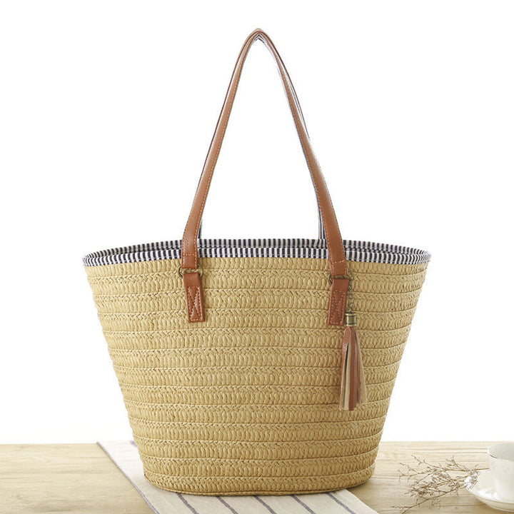 Braided Beach Bag with Elegant Leather Handles Kalsten