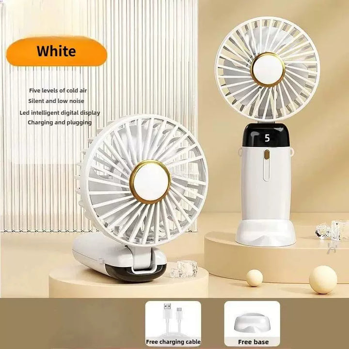 Unisex One Size Foldable Rechargeable Hand Fan with Multiple Speeds LED Display Removable Charging Base Kalsten
