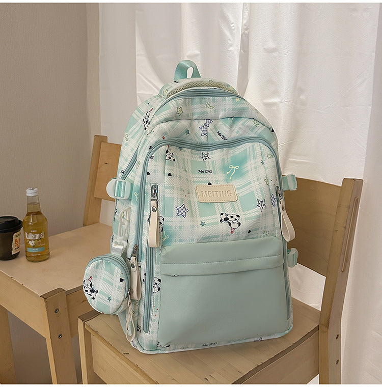 Multi-Functional Plaid School Backpack