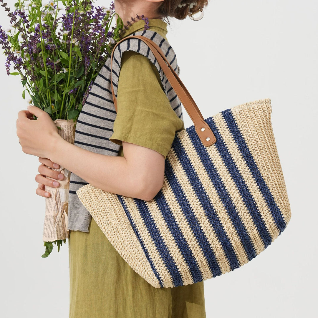 Handcrafted beach bag with structured stripe pattern Kalsten