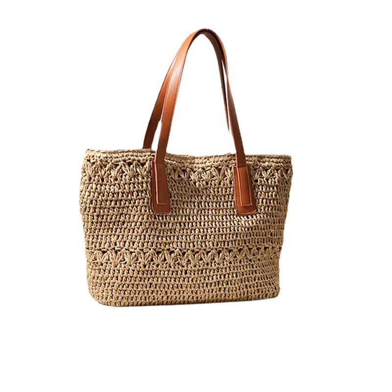 Braided straw bag with sturdy leather handles Kalsten