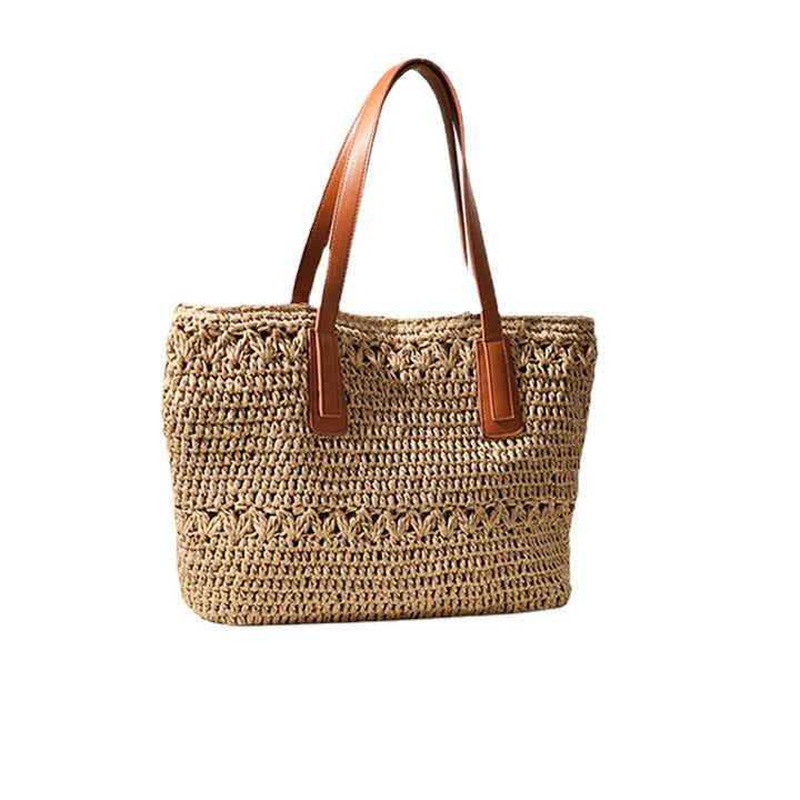 Braided straw bag with sturdy leather handles Kalsten