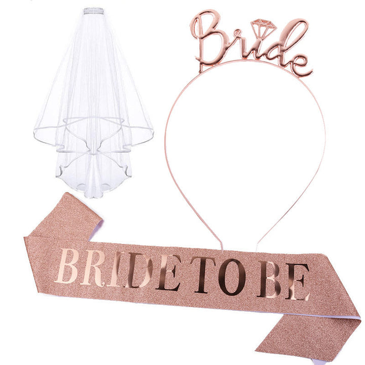 Women's bridal accessories set with shimmering veil and personalized sash Kalsten