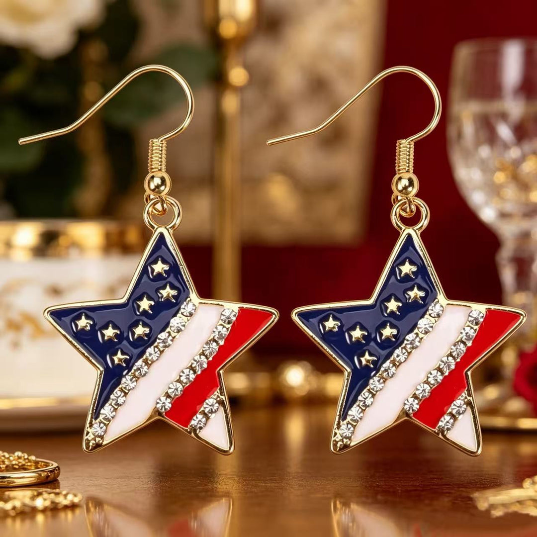 Women's Statement Earrings made of enamel with star and stripe motif and crystal embellishment Kalsten