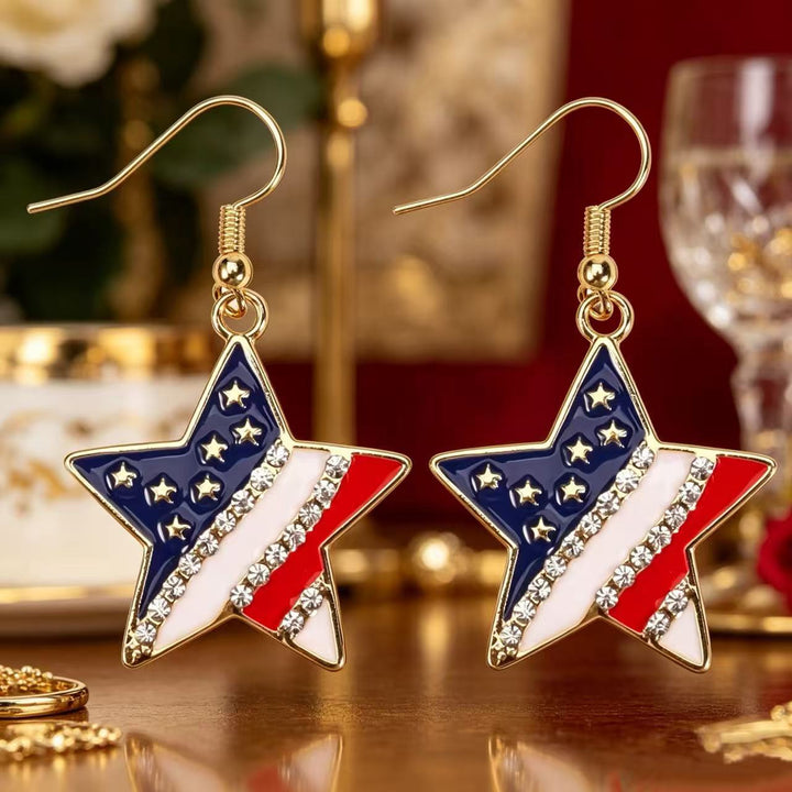 Women's Statement Earrings made of enamel with star and stripe motif and crystal embellishment Kalsten