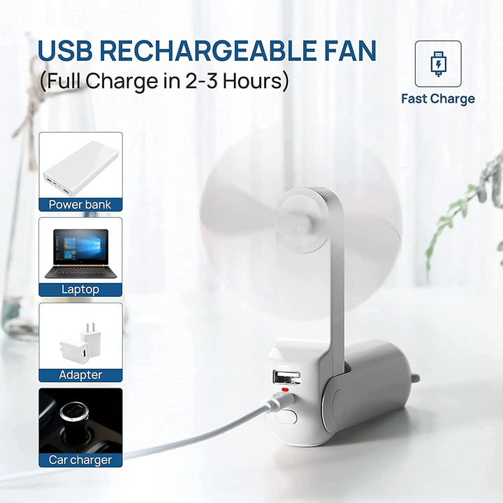 Unisex one-size foldable rechargeable hand fan with integrated power bank and dual USB charging ports Kalsten