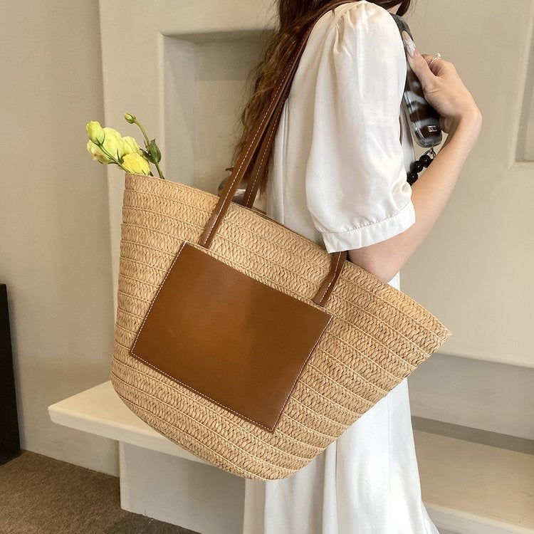 Spacious macrame tote bag with elegant leather accent Kalsten