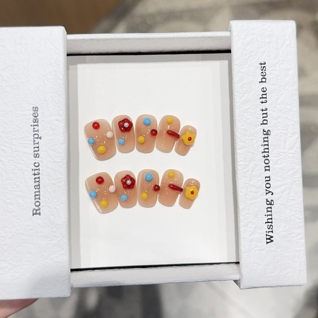 Artificial nails with colorful 3D accents Kalsten