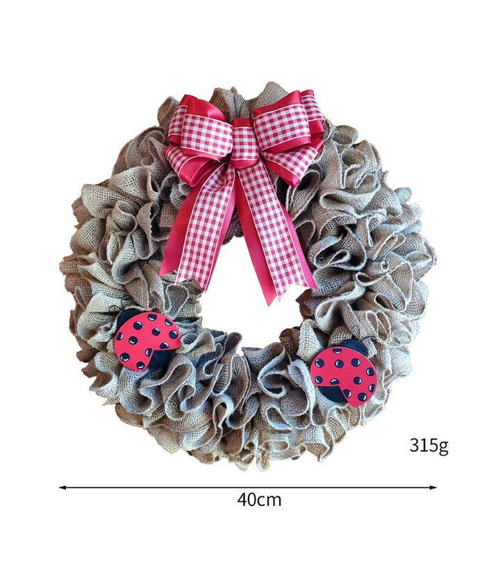Unisex nan rustic burlap spring wreath with daisy ornament and gingham bow Kalsten