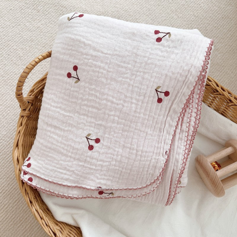Unisex soft muslin blanket with cherry-shaped embroidery Kalsten
