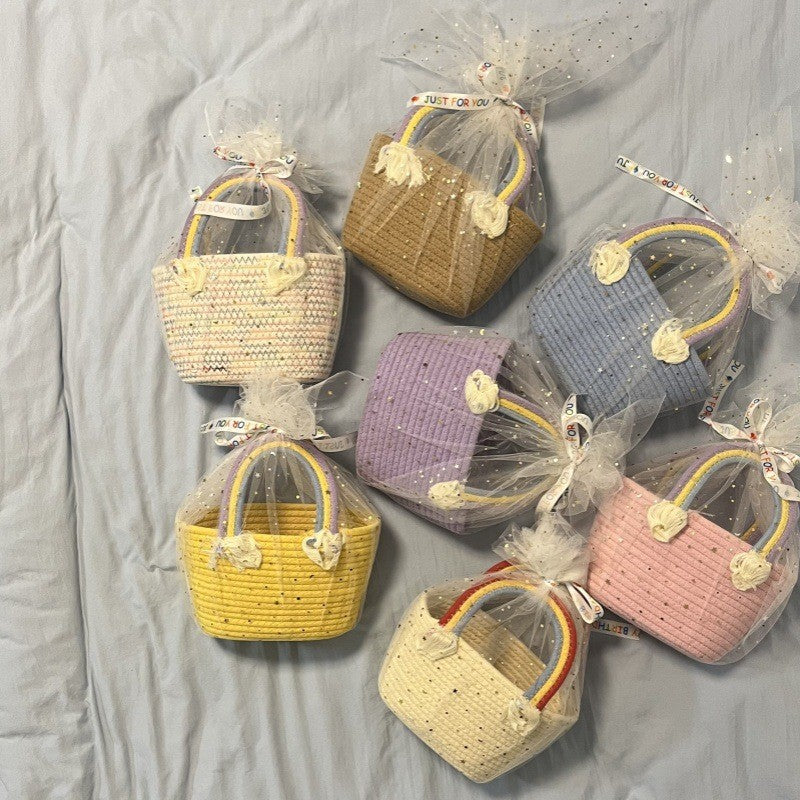 Women's handmade basket bag with color-coordinated handle accents Kalsten
