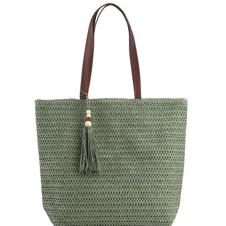 Spacious Shoulder Bag Made of Braided Natural Material with Decorative Tassel Kalsten