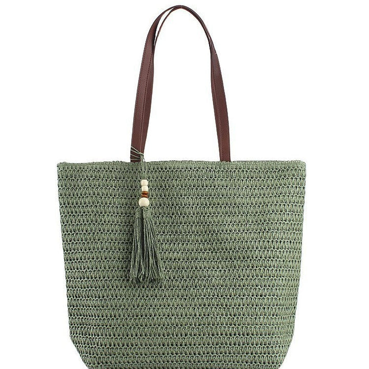 Spacious Shoulder Bag Made of Braided Natural Material with Decorative Tassel Kalsten