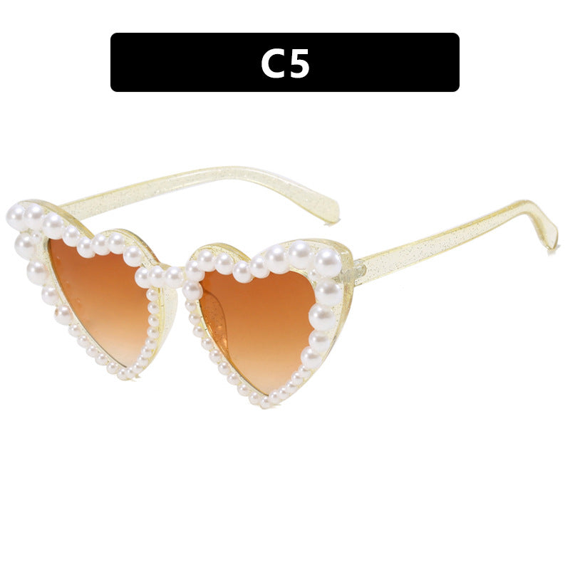 Women's Heart-Shaped Sunglasses with Pearl-Embellished Frame Kalsten
