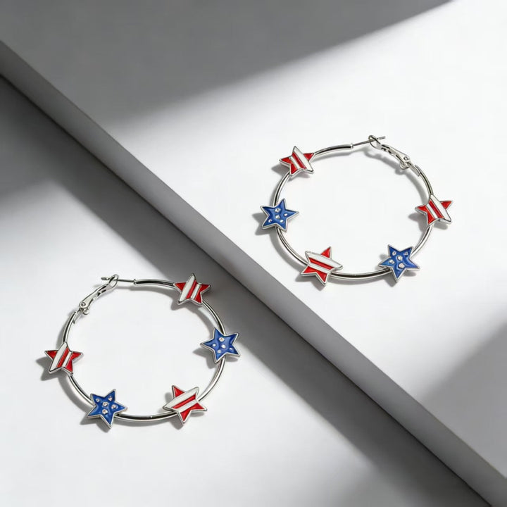 Ladies nan Creolen Hoop Earrings with enamelled star charms and snap closure Kalsten