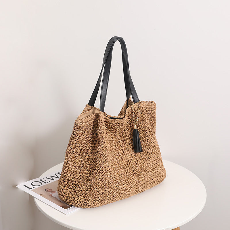 Durable basket bag with synthetic leather handle reinforcement Kalsten