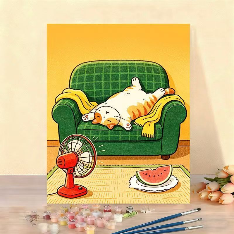 Whimsical Cat Illustration Canvas Artwork Kalsten