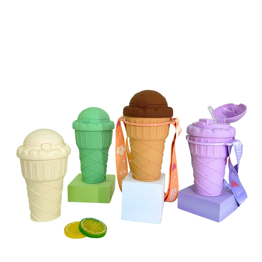 Women’s creative ice cream cup drinking bottle with practical carrying strap Kalsten