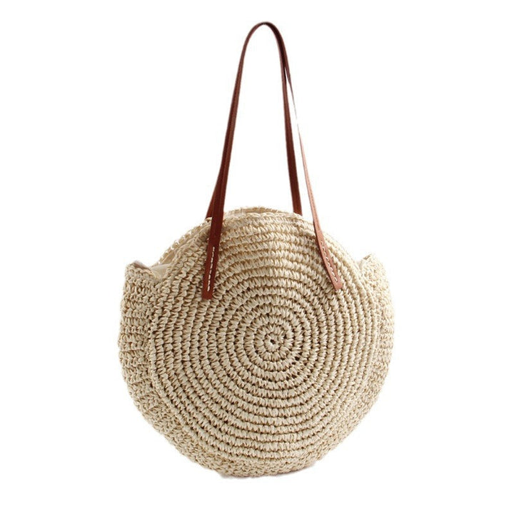 Round Bast Bag with Elegant Leather Handles Kalsten