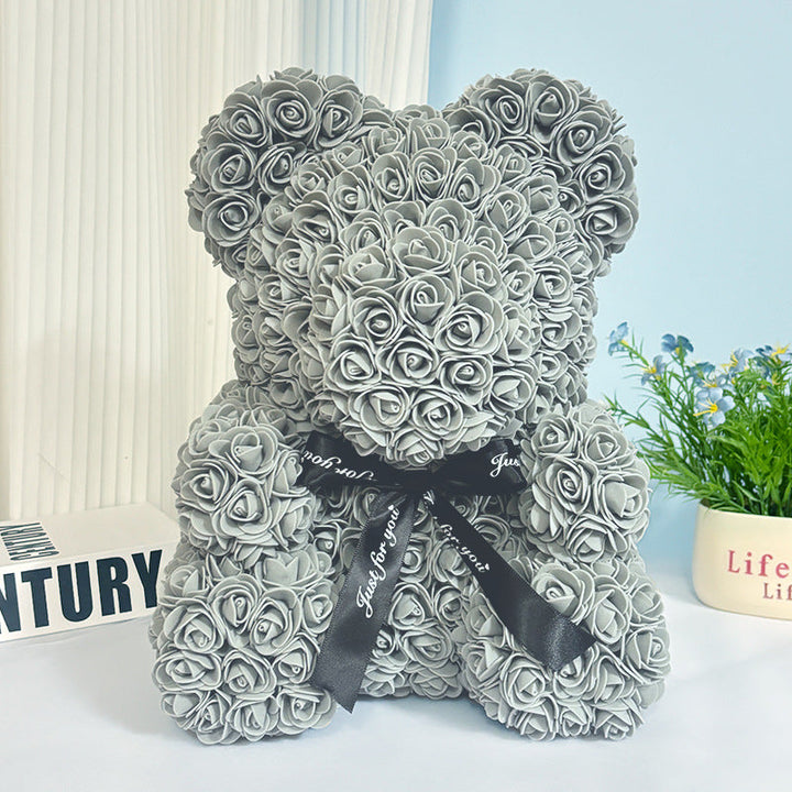 Handcrafted Rose-Foam Teddy Bear Gift Sculpture With Heart Accent