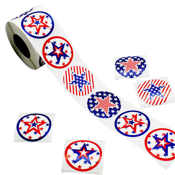 Independence Day adhesive round star sticker roll for party favors and labels Kalsten