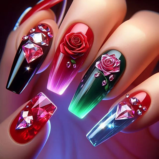 Floral Embellished Nail Art Acalora