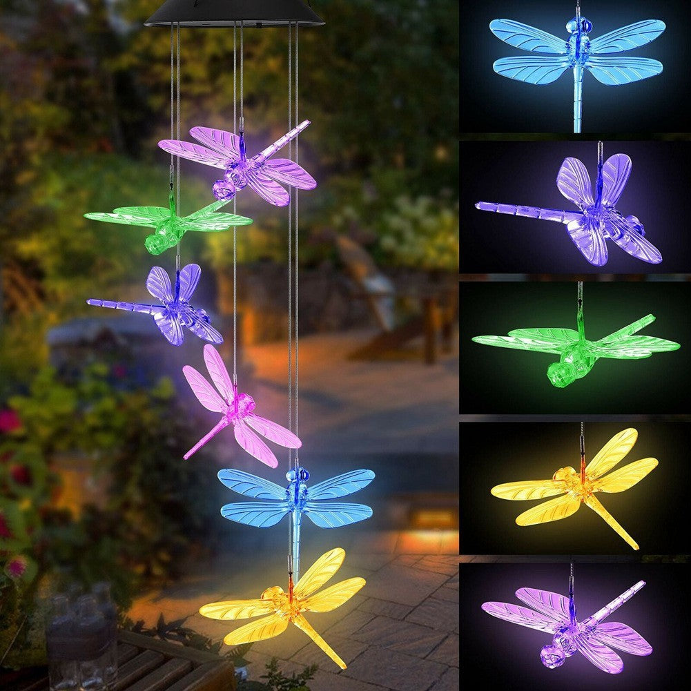 Solar-Powered Hanging Hummingbird LED Wind Chime With Color-Changing RGB Acrylic Birds And Weatherproof Top Kalsten
