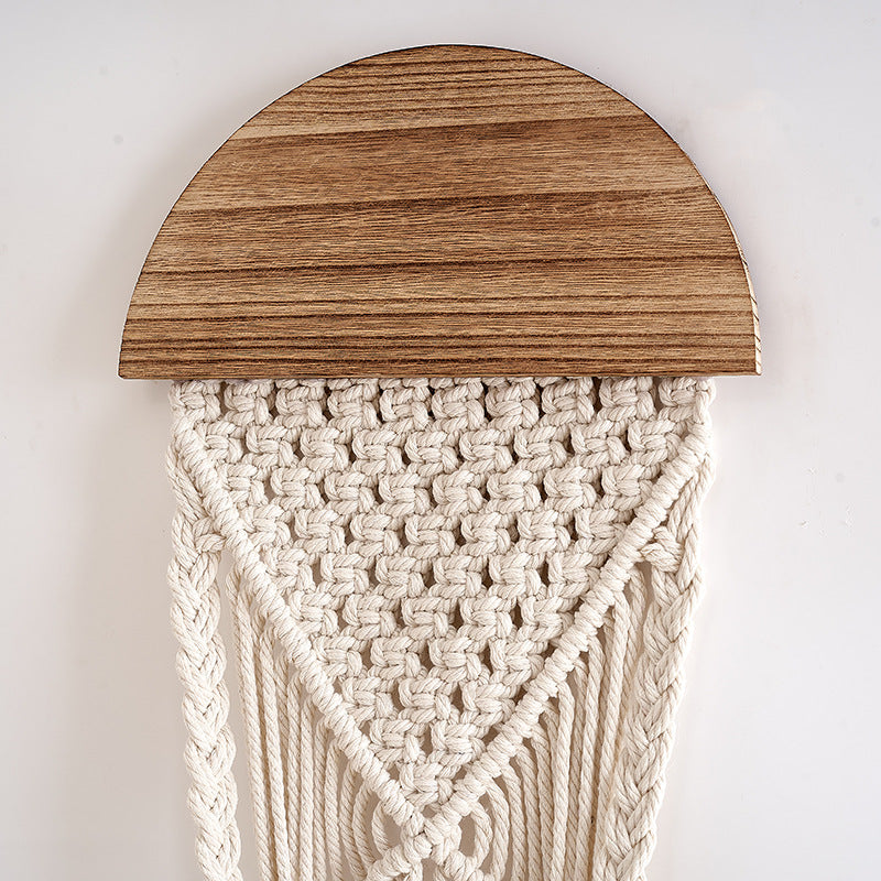 Decorative Macrame Wall Hanging with Wooden Accents Acalora