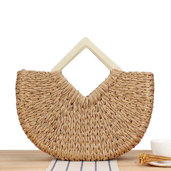 Braided Evening Bag with Elegant Wooden Handle Kalsten