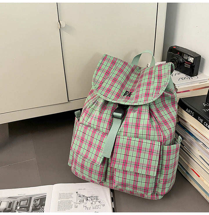 Checked Pattern Utility School Backpack
