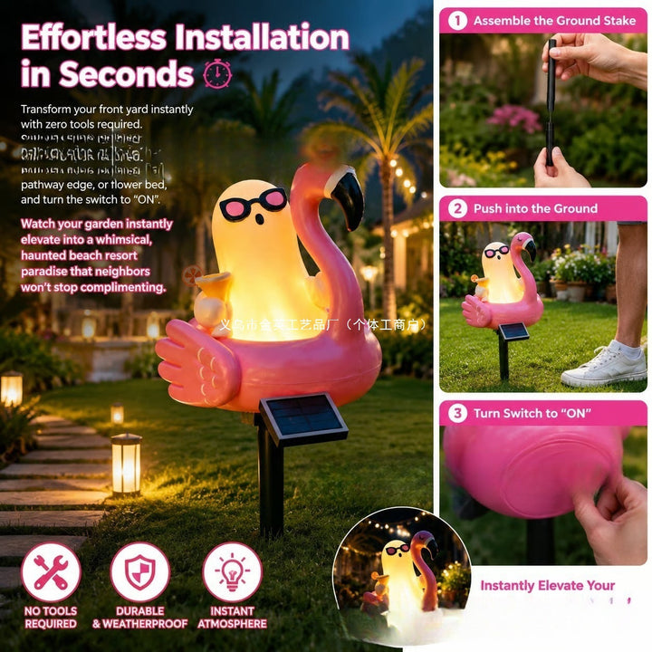 Whimsical Solar Flamingo Garden Stake Lantern With Integrated LED Character And Ground Spike Kalsten