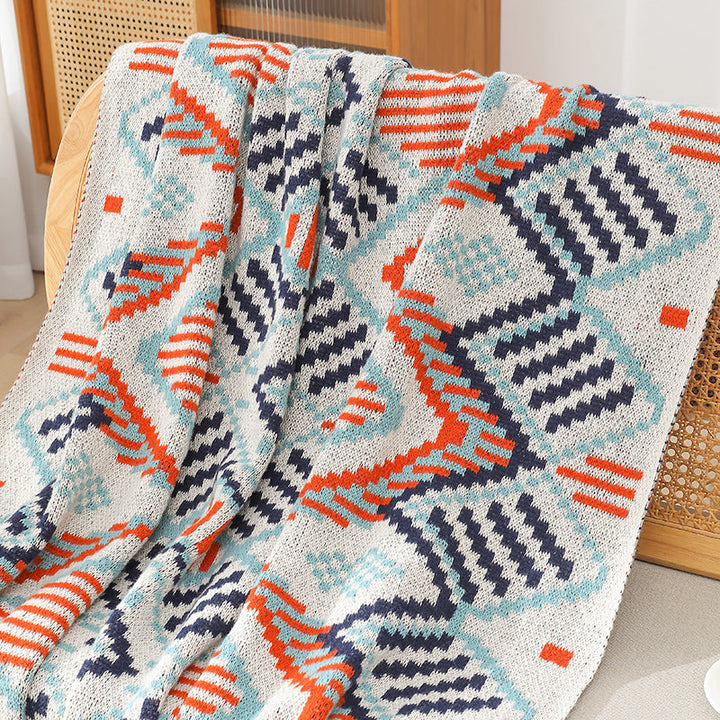 Women's Patterned Snuggle Blanket with Fringe and Geometric Design Kalsten