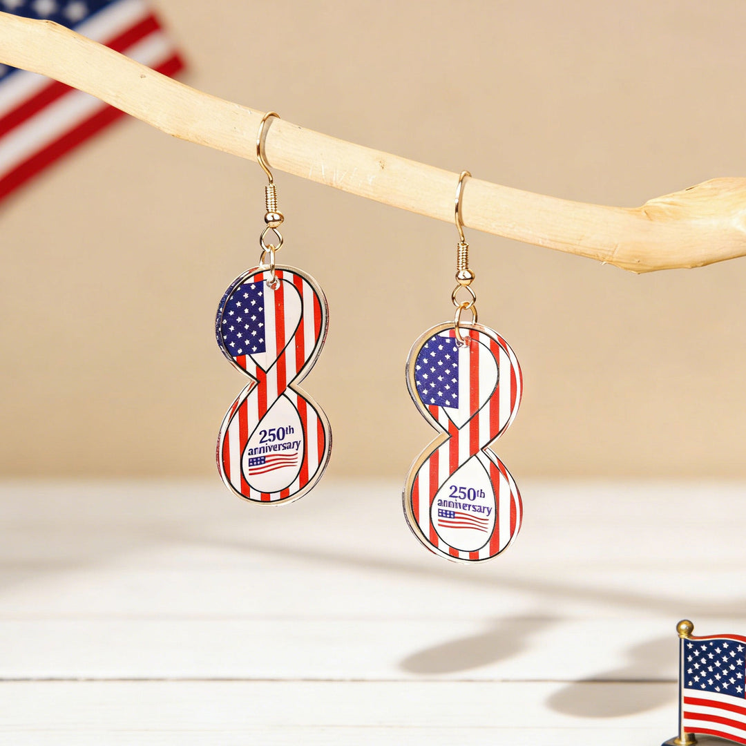 Women's nan patriotic bow dangle acrylic earrings with gold plated hooks and lightweight charm Kalsten