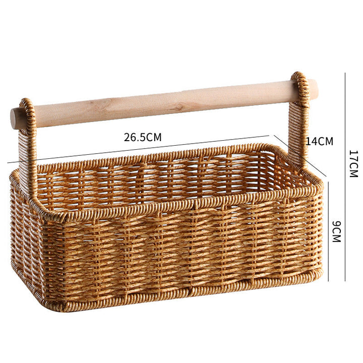 Handcrafted Woven Storage Basket with Wooden Handle Kalsten