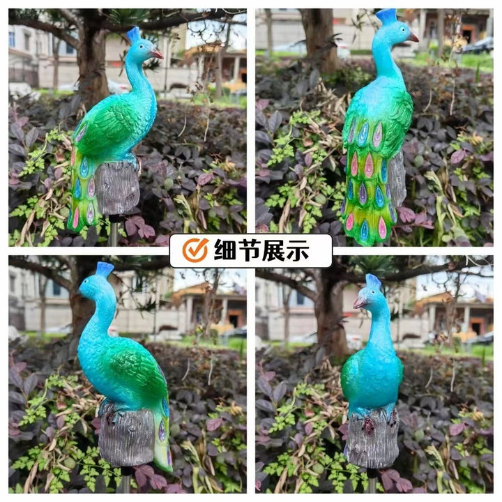 Ornamental Solar-Powered Peacock Garden Stake Lights With LED Resin Sculpture And Waterproof Stainless Steel Stake Kalsten