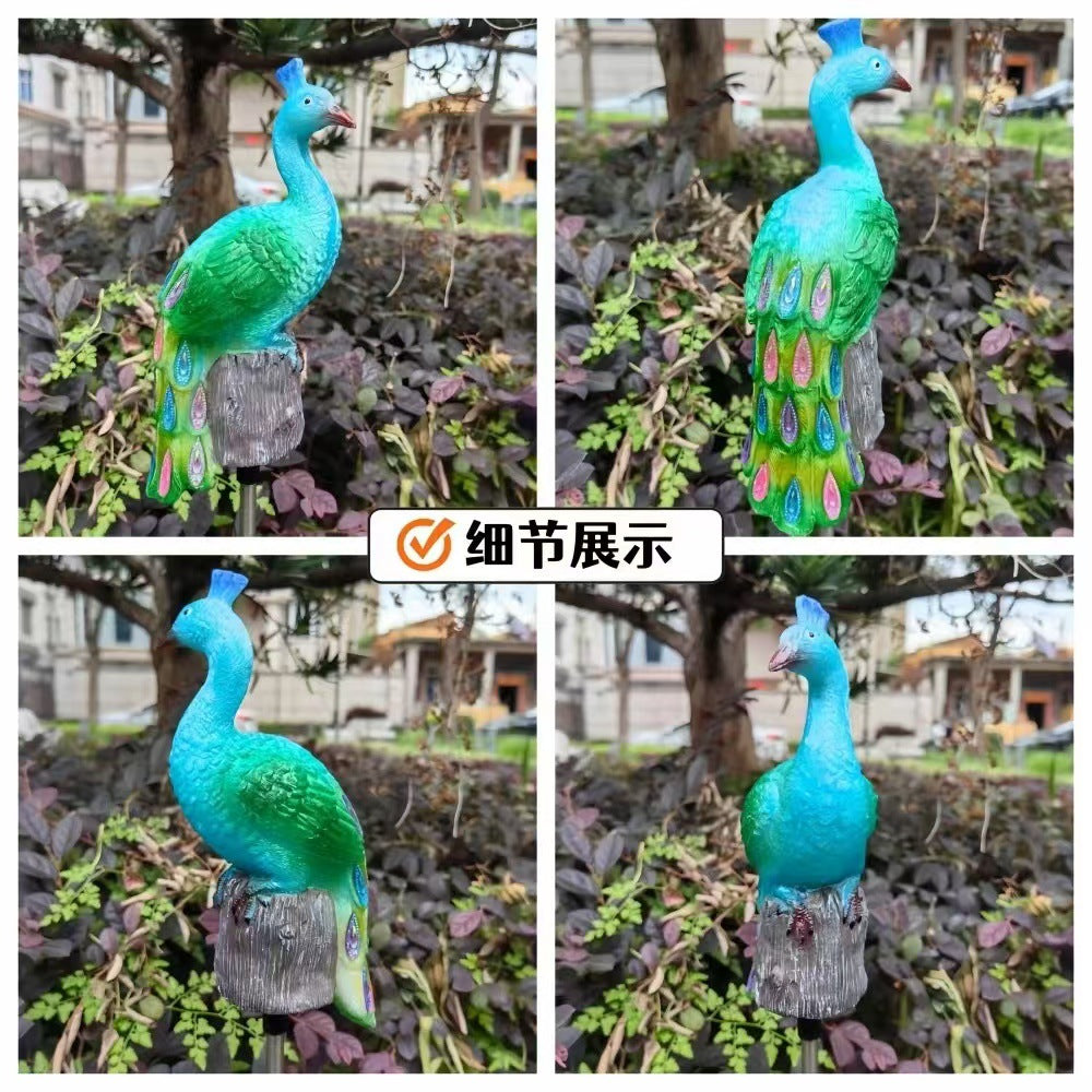 Solar-Powered Resin Peacock Garden Stake Lights With LED Glow And Weatherproof Metal Stakes Kalsten
