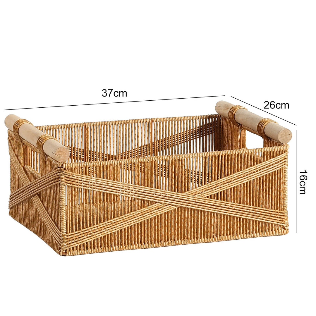 Unisex Functional Storage Basket with Ergonomic Wooden Handles Kalsten