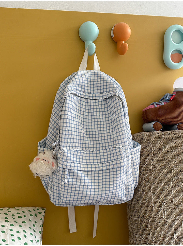 Lightweight Grid Pattern School Backpack